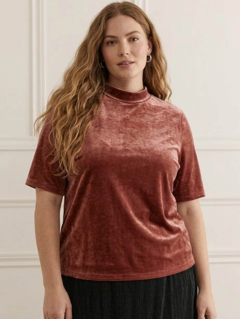 WOMANCE Oversized Dusty Rose Velvet Top Soft Mock Neck Whimsigoth Tee, Size 3X